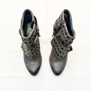 ASH Iona Cone Round Toe Leather Eyelet Accent Gray Brown Bootie Size 38